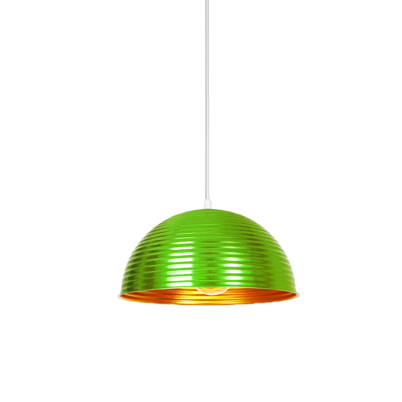 Metallic Ribbed Dome Pendant Light - Yellow/Green for Restaurants