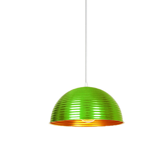 Metallic Ribbed Dome Pendant Light - Yellow/Green for Restaurants