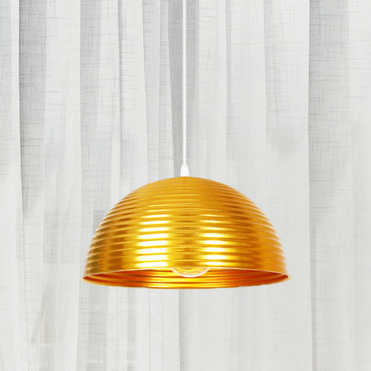 Industrial Ribbed Dome Pendant 1-Light Ceiling Fixture In Yellow/Green Perfect For Restaurants