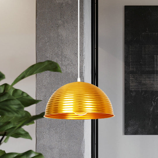 Metallic Ribbed Dome Pendant Light - Yellow/Green for Restaurants