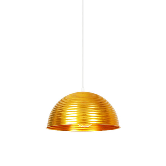 Industrial Ribbed Dome Pendant 1-Light Ceiling Fixture In Yellow/Green Perfect For Restaurants