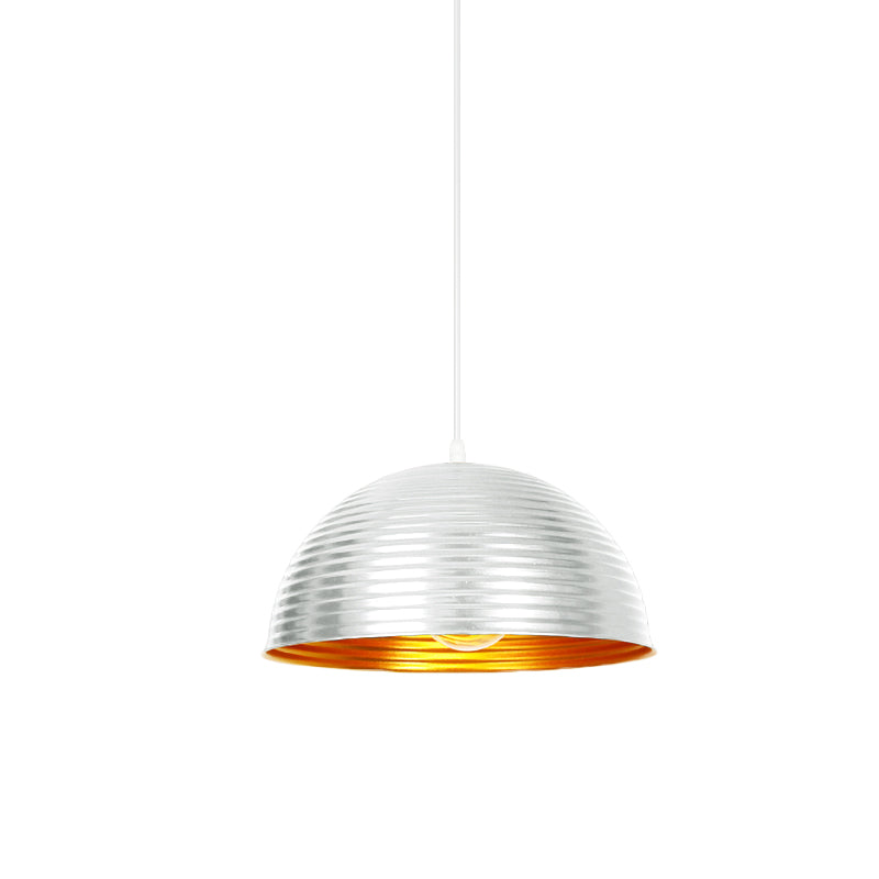 Metallic Ribbed Dome Pendant Light - Yellow/Green for Restaurants