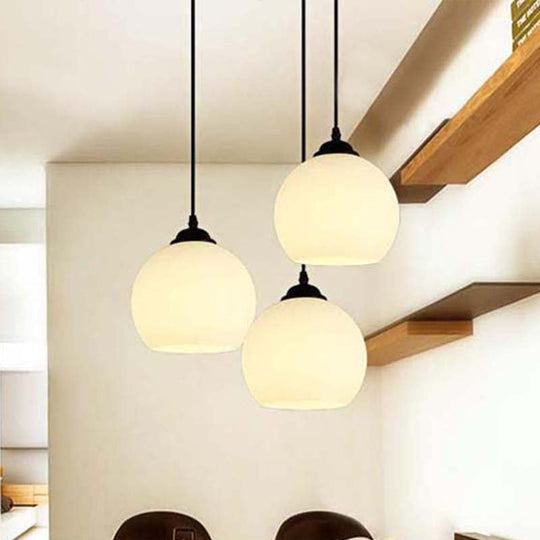 Farmhouse Black Orb Pendant Ceiling Light With White Glass - Elegant 1-Light Dining Room Hanging