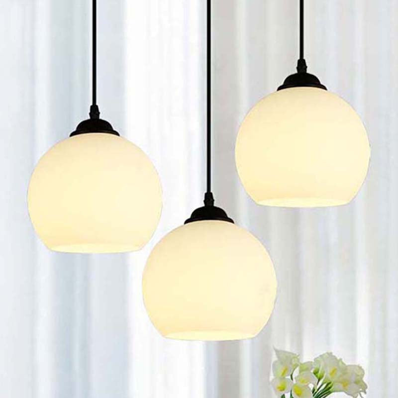 Farmhouse White Glass Pendant Ceiling Light - Black Orb Design for Dining Room