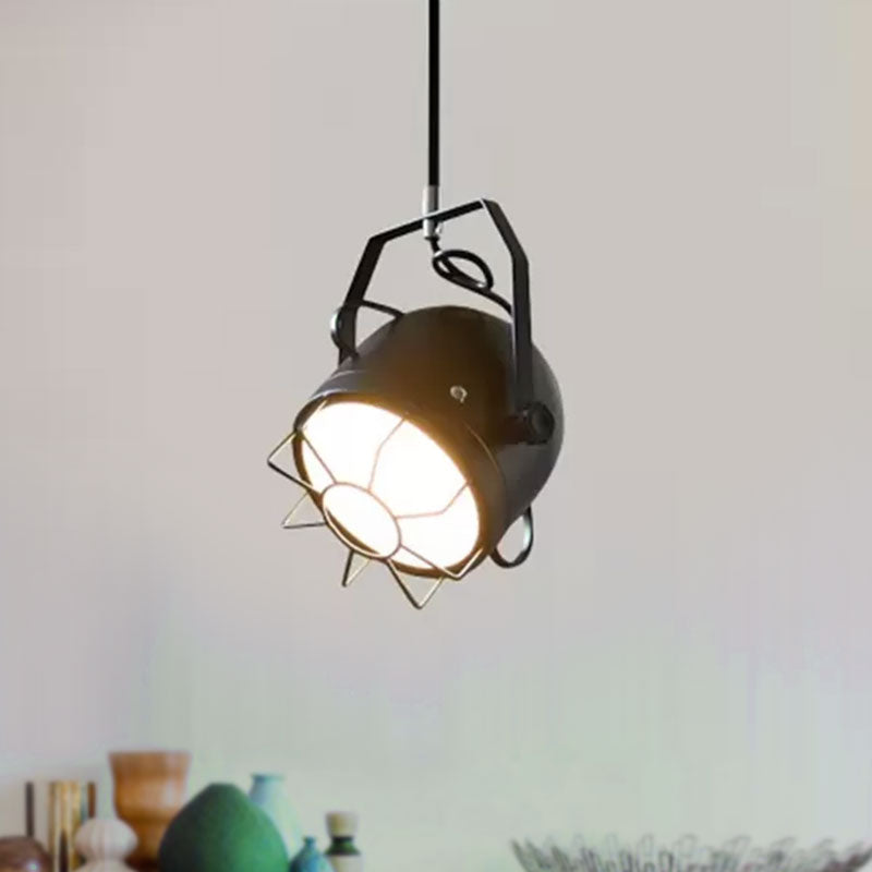 Adjustable Metallic Pendant Light with Wire Guard in Black - Industrial Bell Shade, 1 Light Hanging Ceiling Fixture