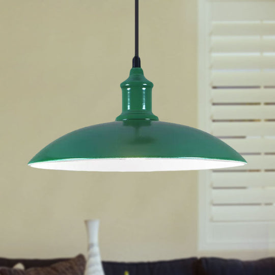 Metal Industrial Hanging Pendant Light - Green/Red Bowl Design, 1 Light, 12.5"/16" Width - Ideal for Living Room Ceiling