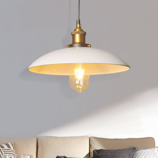 Retro Style Metal Saucer Suspension Light 12/16 Diameter 1-Light White Ceiling Fixture For Dining