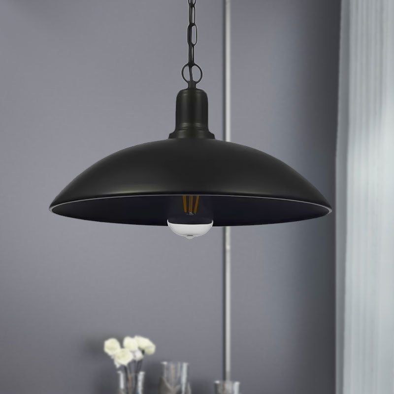 12.5"/16" W Loft Style Hanging Pendant Lamp with Bowl Shade, Adjustable Chain - Metallic and Black Finish