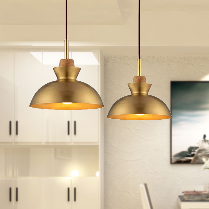 Industrial Style Hanging Light with Metallic Brass Finish - Cone/Dome Shade Ceiling Fixture for Foyer