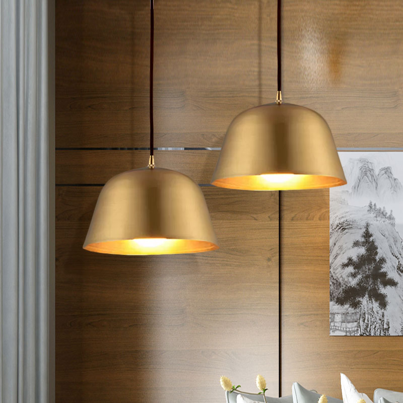 Industrial Style Hanging Light with Metallic Brass Finish - Cone/Dome Shade Ceiling Fixture for Foyer