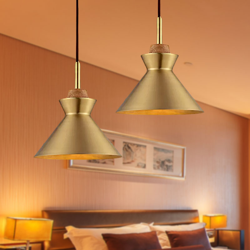 Industrial Style Hanging Light with Metallic Brass Finish - Cone/Dome Shade Ceiling Fixture for Foyer