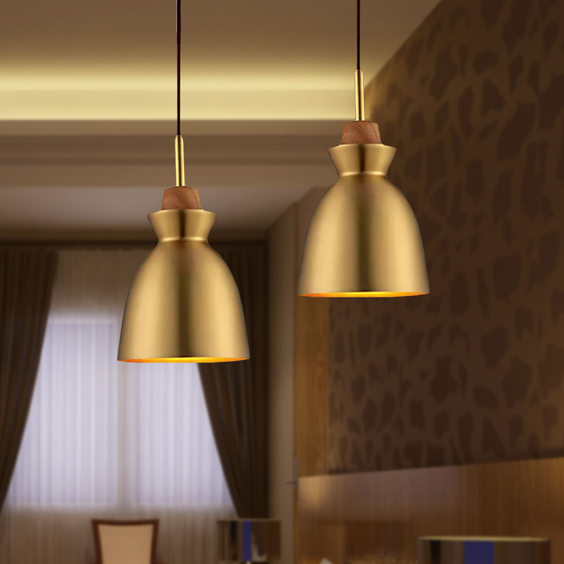 Industrial Style Hanging Light With Brassy Cone/Dome Shade - Perfect For Foyer 1 Metallic Ceiling