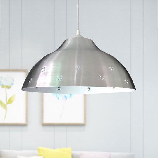 Vintage Dome Pendant Lighting: Retro Black/White Metal Suspension Light With Flower Pattern &