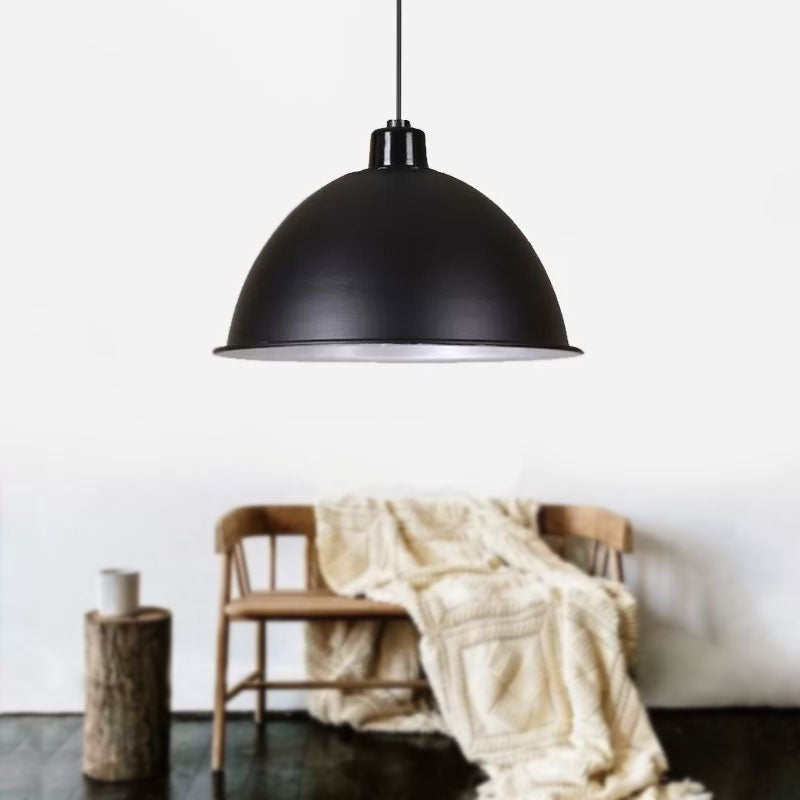 Retro Style Hanging Pendant Light With Metallic Bowl Shade - 1 In Black/Silver