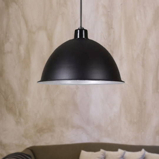 Retro Style Hanging Pendant Light With Metallic Bowl Shade - 1 In Black/Silver