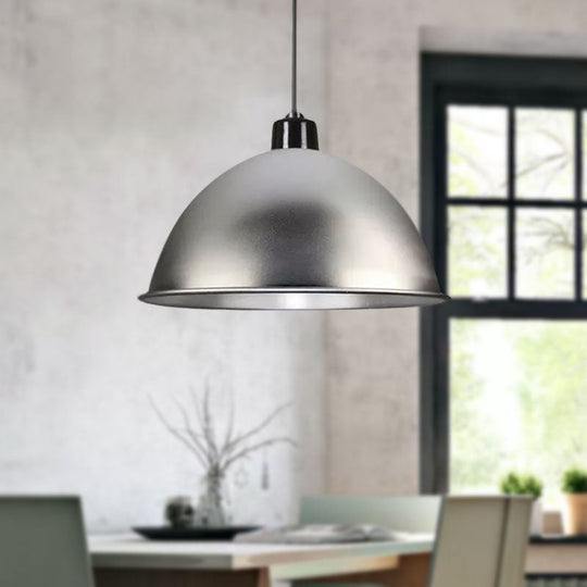 Retro Style Hanging Pendant Light With Metallic Bowl Shade - 1 In Black/Silver Silver