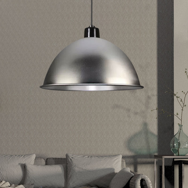 Retro Style Hanging Pendant Light With Metallic Bowl Shade - 1 In Black/Silver