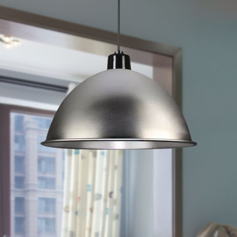 Retro Style Hanging Pendant Light With Metallic Bowl Shade - 1 In Black/Silver