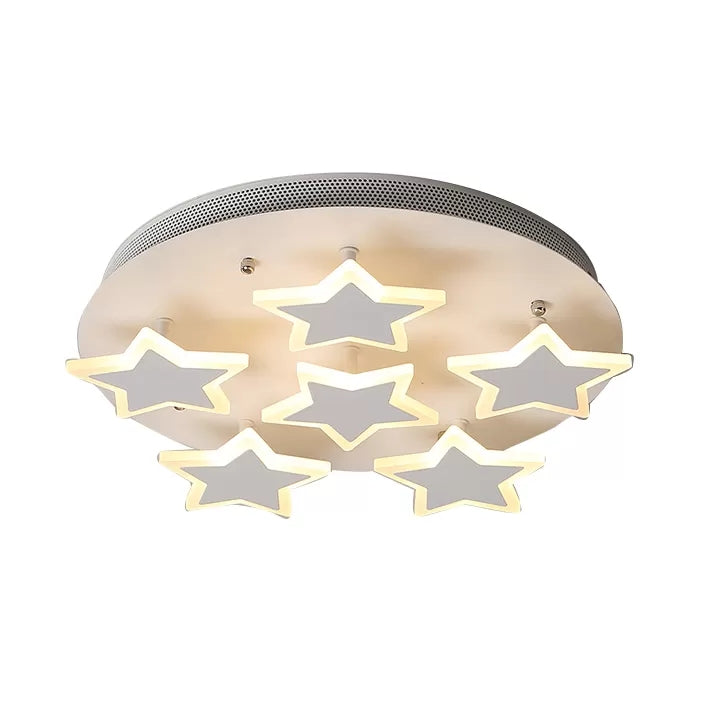 White Acrylic Starry Flush Ceiling Light for Girls Bedroom - Romantic Mount Fixture