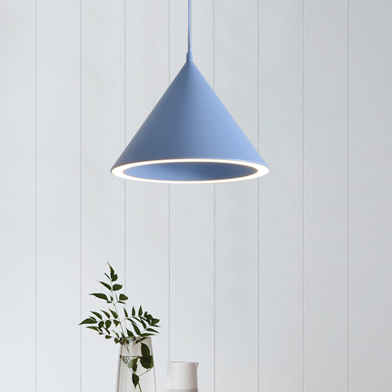 10"/12.5" Diameter 1 Light Conical Hanging Lamp Nordic Stylish Black/Blue Metal Pendant Light over Table