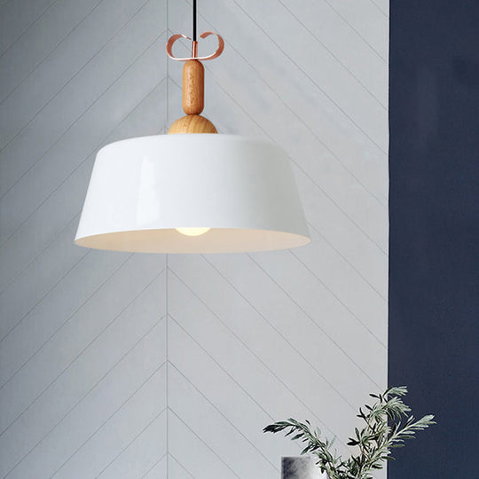 Wooden Pendant Lamp with Modern Barn/Cone Shade in White/Green for Kitchen