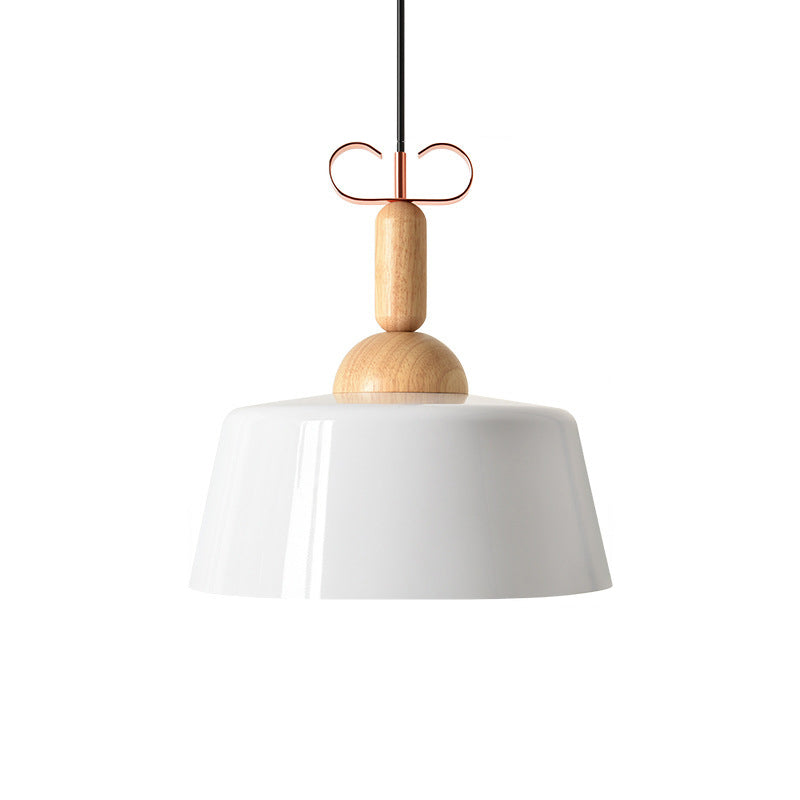 Wooden Pendant Lamp with Modern Barn/Cone Shade in White/Green for Kitchen