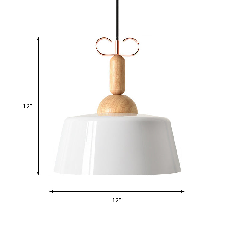 Wooden Pendant Lamp with Modern Barn/Cone Shade in White/Green for Kitchen