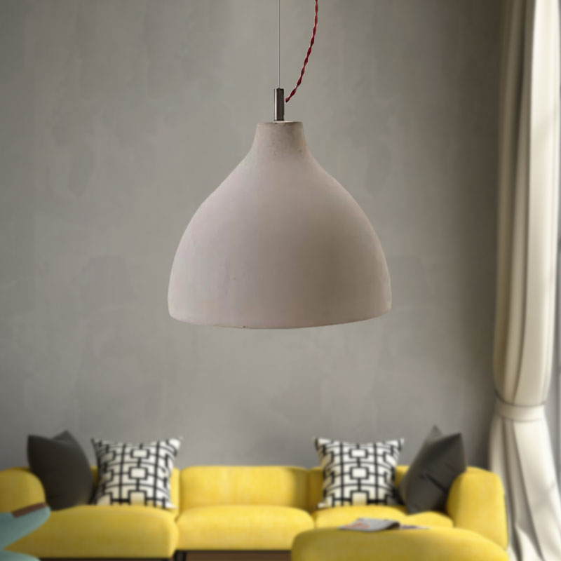 Industrial Domed Pendant Lighting in Grey - 1 Light Cement Ceiling Lamp