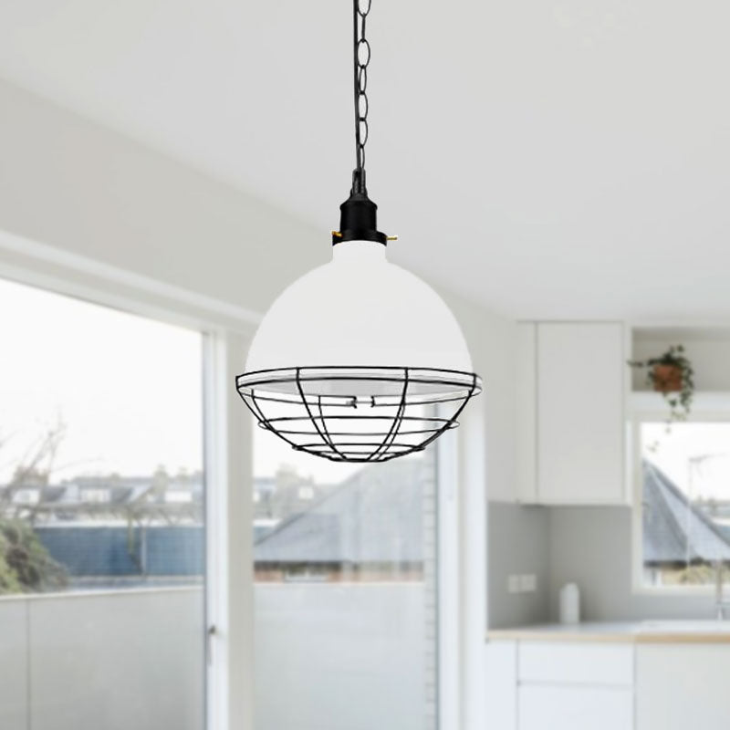 Retro Industrial Metal Pendant Light - Bowl Shade 1 Bulb Multiple Colors Wire Guard And Chain