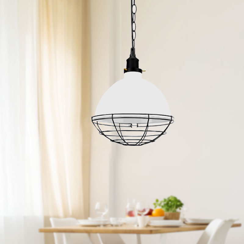 Retro Industrial Metal Pendant Light - Bowl Shade 1 Bulb Multiple Colors Wire Guard And Chain