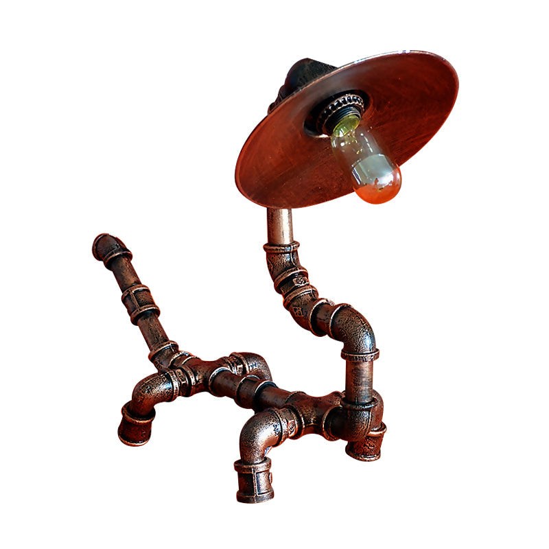 Rustic Wrought Iron Dog Shaped Table Lamp With Industrial Pipe Design - 1 Light Flat Shade Perfect