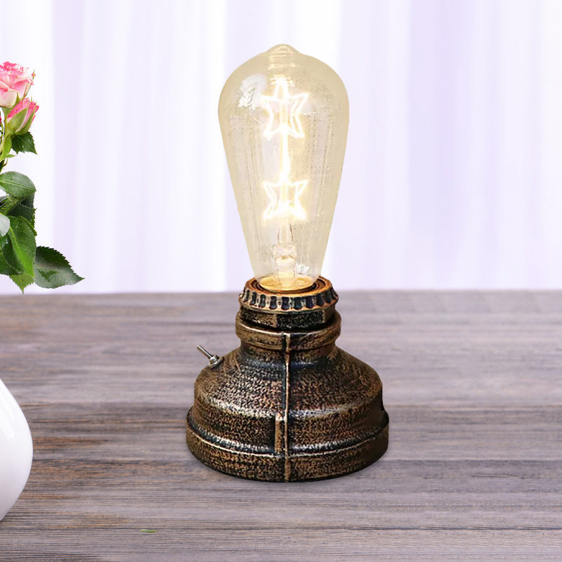 Industrial Aged Brass Table Lamp With Bare Bulb And Plug In Cord