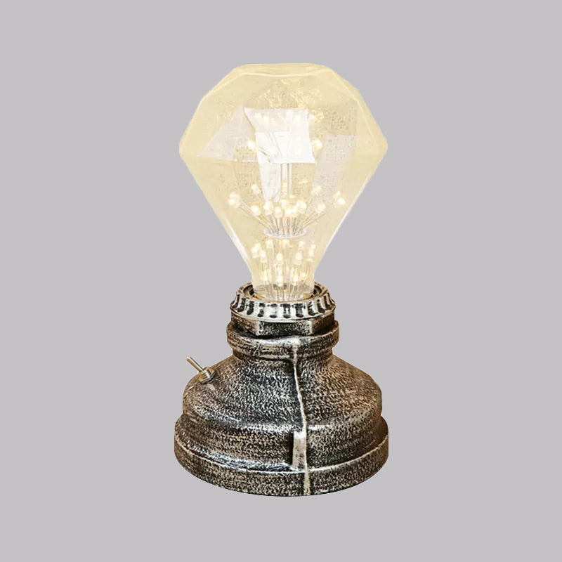 Industrial Aged Brass Table Lamp With Bare Bulb And Plug In Cord