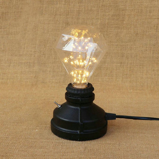 Mini Industrial Table Lamp - Black Metal Finish Bedroom Lighting With Plug In Cord