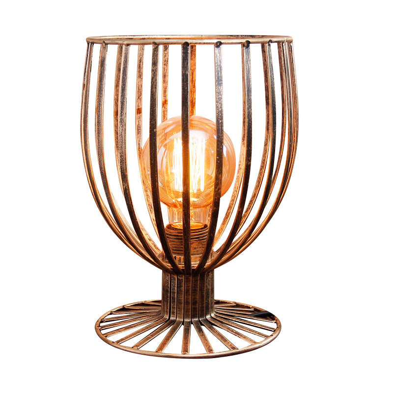 Stylish Bronze/Black Farmhouse Table Lamp With Wrought Iron Wine Glass Cage Shade