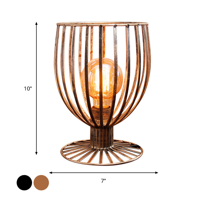 Stylish Bronze/Black Farmhouse Table Lamp With Wrought Iron Wine Glass Cage Shade