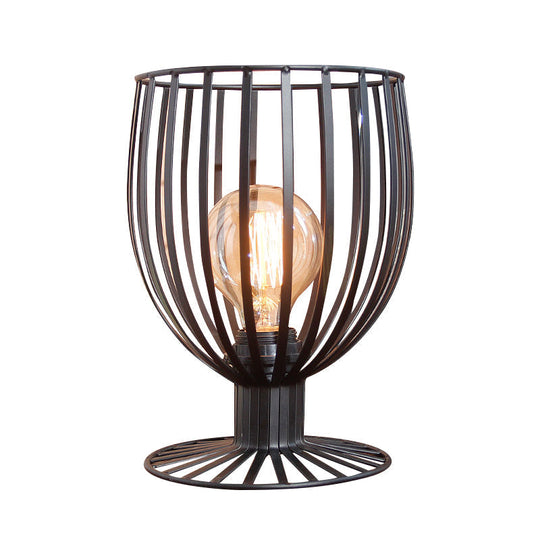 Stylish Bronze/Black Farmhouse Table Lamp With Wrought Iron Wine Glass Cage Shade