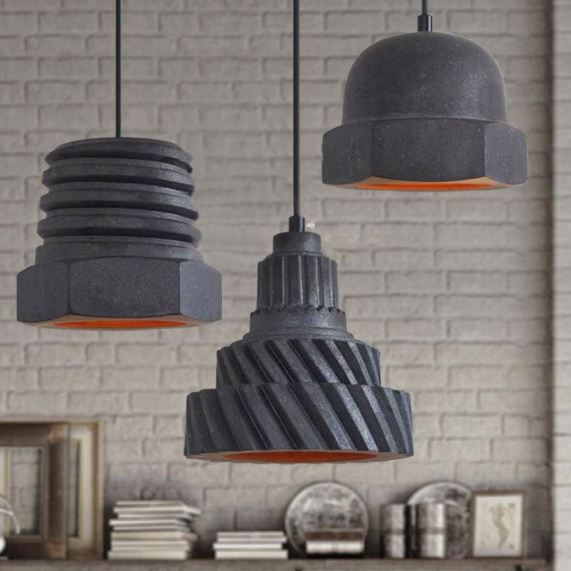 Adjustable Cord 3-Light Industrial Hanging Pendant Lamp In Black - Screw Shaped Design Ceramics