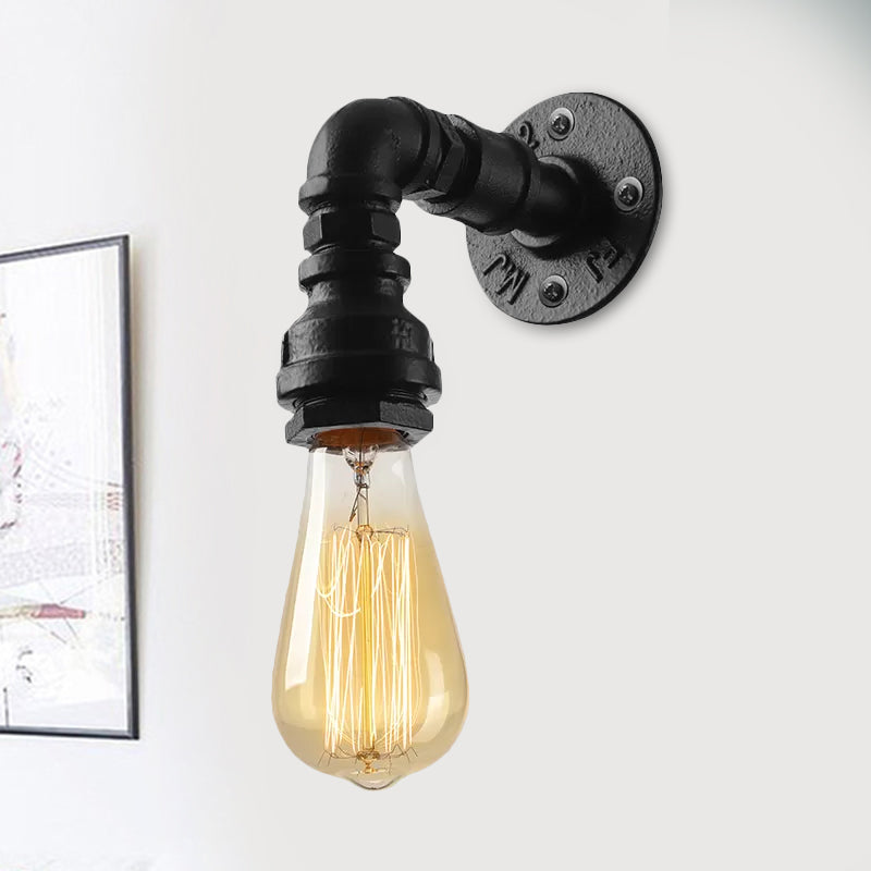 Industrial Bare Bulb Mini Wall Light In Black/Copper For Living Rooms With Metallic Water Pipe