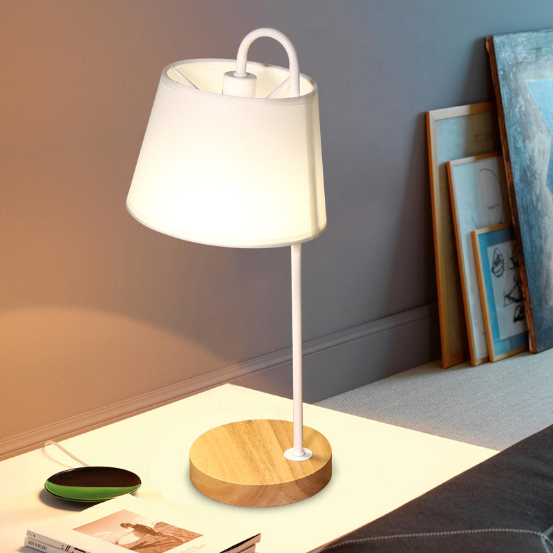 Modern Tapered Shade Desk Light With Wooden Base - 1 Reading Lamp For Bedroom In Black/White