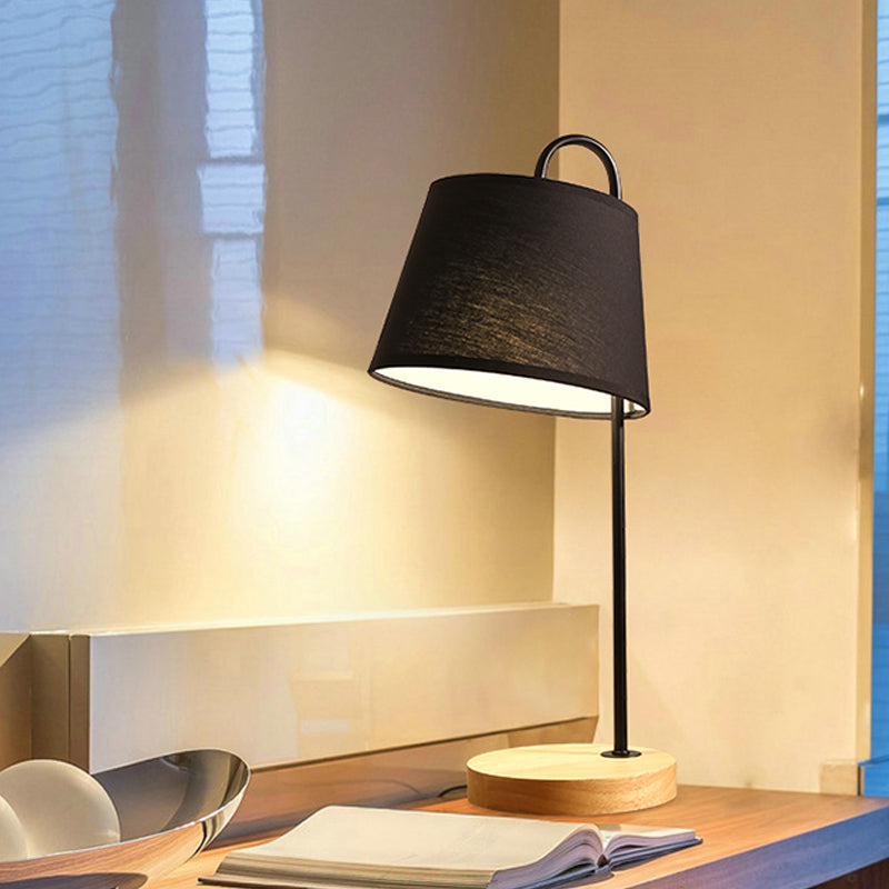 Modern Tapered Shade Desk Light With Wooden Base - 1 Reading Lamp For Bedroom In Black/White