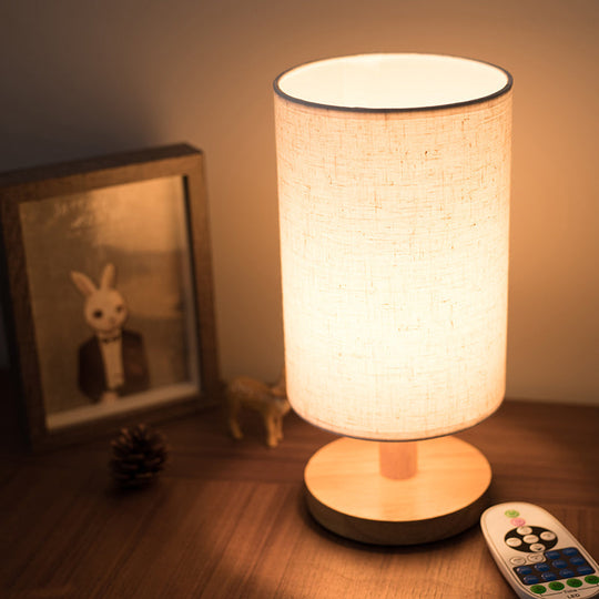 Retro-Style Bedroom Table Lamp: 1-Head White Light With Cylindrical Fabric Shade