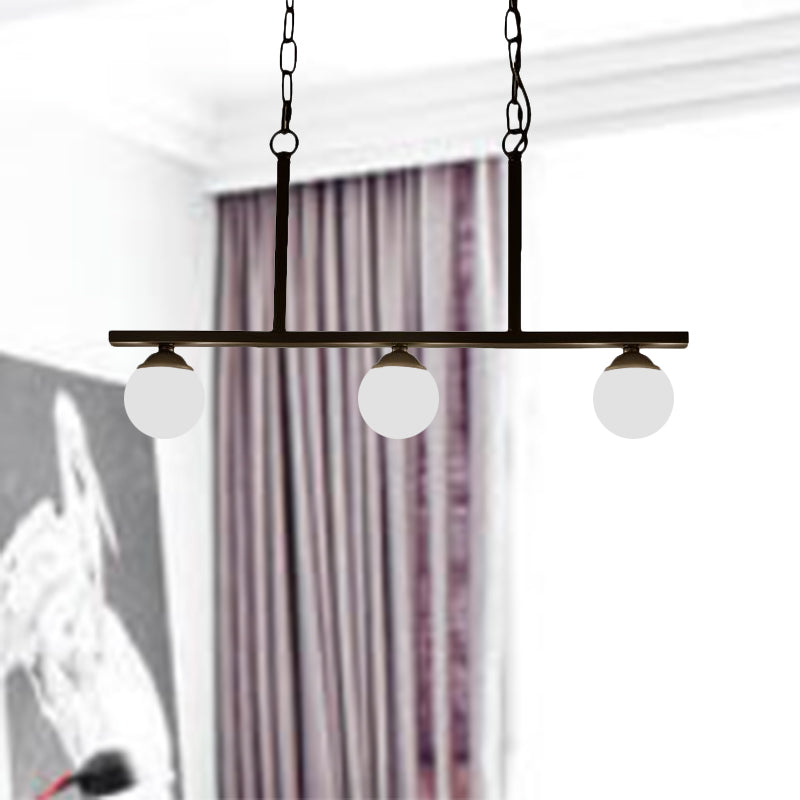 Industrial Pendant Lighting With Opal Glass Globe Shade - Black 3-Light Perfect For Dining Rooms