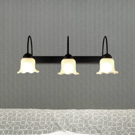 Industrial Black Wall Sconce With Opal Glass Shade For Living Room Lighting - 3 Bulb Fixture