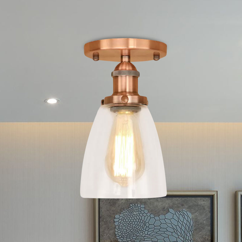 Industrial Clear Glass Conical Semi Flush Light for Foyer - Brass/Copper/Rust Ceiling Mount Fixture