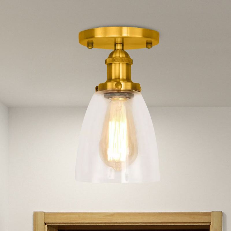 Industrial Clear Glass Conical Semi Flush Light for Foyer - Brass/Copper/Rust Ceiling Mount Fixture