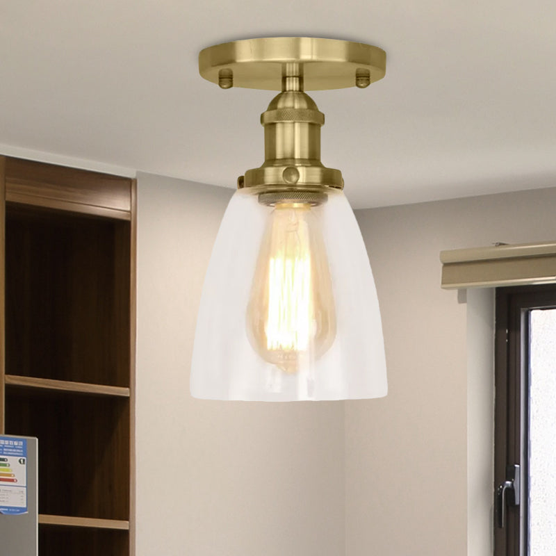 Industrial Clear Glass Conical Semi Flush Light for Foyer - Brass/Copper/Rust Ceiling Mount Fixture