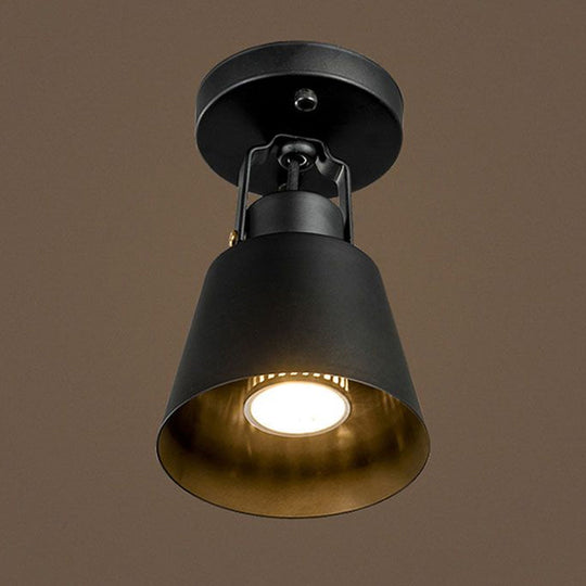 Rotatable Semi Flush Ceiling Light with Stylish Metallic Conical Shade - Black/White