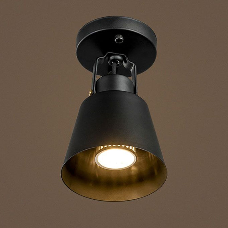 Rotatable Semi Flush Ceiling Light With Stylish Metallic Conical Shade - Black/White