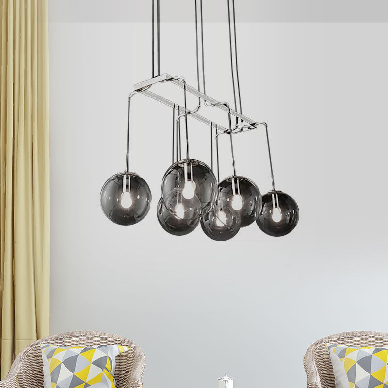 Black Ball 6-Light Indoor Pendant Ceiling Light with Industrial Clear Closed Glass and Linear Canopy